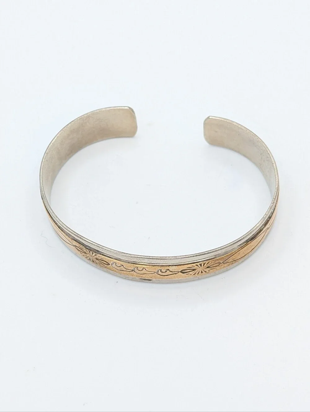 Sterling and 14k Native American Cuff Bracelet